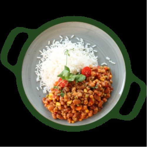 Chili sin carne Zilvervliesrijst (vegetarisch)